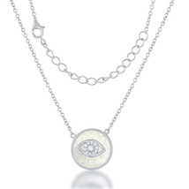 Sterling Silver Round MOP with Center CZ Evil Eye Necklace - £47.84 GBP