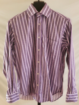 Bugatchi Uomo Purple White Striped Button down Shirt Mens Size M Slim - $19.79