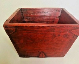 ANTIQUE Chinese Rice Measurer Dou or Carrier Basket Wood &amp; Metal Bowl RED - $18.80