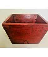 ANTIQUE Chinese Rice Measurer Dou or Carrier Basket Wood &amp; Metal Bowl RED - £14.79 GBP
