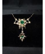 Old MCM Green &amp; Clear Stone Costume Jewelry Necklace Floral Star  - $29.63