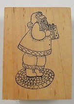 Wood Mounted Rubber Stamp By Rubber Inkpressions Santa Holding Present Crafts - £6.26 GBP