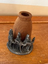 Kiefer Collectible Wood Candle Holder Candlestick or Small Vase w Three Pewter - $11.29