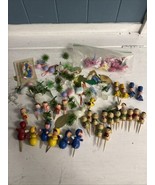 Vintage HUGE BUNDLE Wooden Kokeshi Doll Cake Candle holders Angels Nutcr... - $753.77 MXN