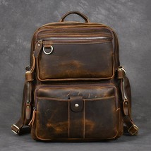 Vintage Genuine Leather Men&#39;s Backpack Large Laptop Bag Multi-pocket Men Travel  - £175.13 GBP