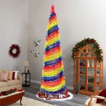 Pencil Christmas Tree Artificial Slim Tinsel 5ft Stand Holiday Decor Mul... - £29.80 GBP