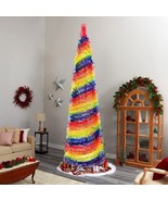 Pencil Christmas Tree Artificial Slim Tinsel 5ft Stand Holiday Decor Mul... - £29.81 GBP