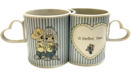 1987 Precious Moments A Perfect Team Nesting Coffee Mugs Enesco Korea Vintage - $26.99