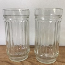 Pair Set 2 Vintage Diner Style Ribbed Clear Glass Juice Beverage Tumbler... - $29.69