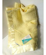 Vtg Yellow Baby Crib Blanket Satin Edge NEW Triboro ORIG TAGS Embossed 3... - $75.08 CAD