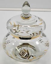AP) Vintage Gold Tone Clear Glass Wheat Floral Jar with Lid 8.5&quot; High - $19.79
