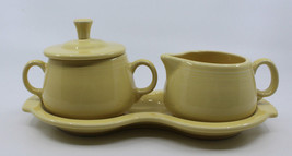 Fiestaware Homer Laughlin Creamer Sugar Bowl Lid Tray Yellow 3 Piece Set... - £51.17 GBP