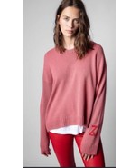 Zadig &amp; Voltaire Markus Cashmere Sweater In Rose Pink Logo $478, Sz M, NWT! - $270.79 CAD