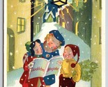 Children Caroling Under Street Light Night View Christmas UNP DB Postcar... - £7.89 GBP