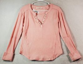We The Free Blouse Top Womens Size Medium Pink Knit Raglan Sleeve Henley Neck - £18.08 GBP