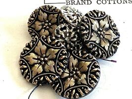 VTG Cut Glass Bronze Flower Metallic Buttons Shank 1950s (5) .5 &amp; 7/8" R... - $29.95