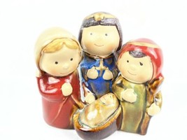 Holy Family Joseph Mary and Baby Jesus Glazed Pottery Nativity Figurine 4&quot; - £5.98 GBP