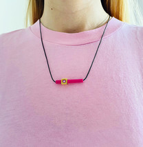 Greek Raspberry Polymer Clay Necklace with Golden Evil Eye Cube Charm,Cycladic P - £18.63 GBP