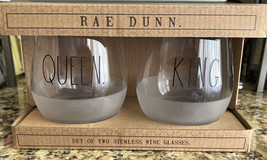 Rae Dunn KING &amp; QUEEN Stemless Partially Frosted Wine Glasses By Enchante 2021 - £20.69 GBP