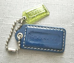 LARGE COACH BLUE PATEND LEATHER HANG TAG FOB W/Gold Acrylic Small tag - £11.91 GBP