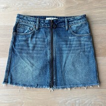 We The Free People Front Zip Frayed Hem Denim Mini Skirt sz 27 - $24.99