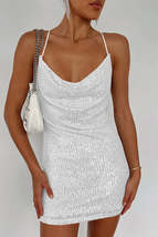 Cowl Neck Contrast Sequin Sleeveless Mini Dress - $30.00