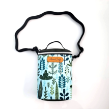 Handmade Aqua Blue Forest Leaf Print Cylindrical Crossbody Bag 7&quot; x 5&quot; x 2.5&quot; - £21.69 GBP
