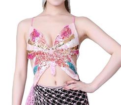 Sequined Performance Show Top Belly Dance Sequined Butterfly Bra DS Nightclub St - £14.95 GBP