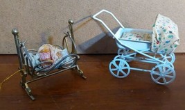 Vintage Dollhouse Furniture Miniature Metal Baby Stroller Bassinet Crib Rocking - £28.71 GBP