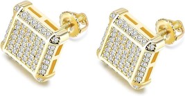 Mens Large 14K Gold Plated Iced Micro Pave CZ Cluster Screw Back Earrings 17mm - £9.43 GBP