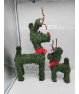 2 Vintage Christmas Reindeer Pair Faux Evergreen Garland Topiary Holiday... - $22.00