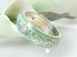 Diamonique Sterling Silver Turquoise Green Blue Enamel Eternity Band Ring Size 7 - £35.97 GBP