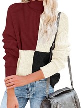 Pullover Chunky Plaid Turtleneck Knit Sweater - £46.33 GBP