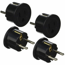 4 Pc Us Usa To Eu Euro Europe Power Wall Plug European Converter Adapter Black - £35.16 GBP