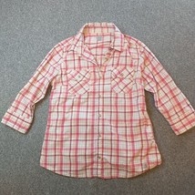 Carhartt Womens Shirt Medium 8/10 Pink Plaid Button Down Top 3/4 Sleeve ... - $12.46