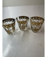 3 Vtg 60s Culver Florentine Old Fashioned Low Ball Glasses Gold Fruit 4&quot; - $31.99