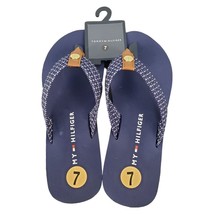 Tommy Hilfiger Flip Flops Sandals Women Size 7 Navy Flat Slip On Comfort TH Logo - £25.92 GBP