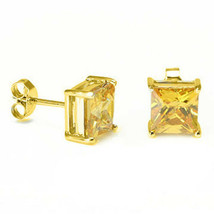 Citrine Square Princess Cut Crystal YGP 925 Sterling Silver Stud Earrings - £15.57 GBP+