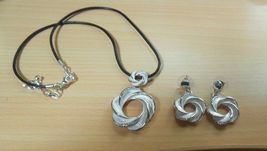 Silver tone Rhinestone White Enamel Cord Necklace &amp; Earring Set - $15.83