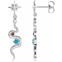 Sterling Silver Turquoise and Ruby Snake Earrings - $319.00