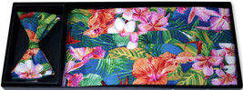 Floral Tropical Tuxedo Cummerbund and Bowtie Set - £60.26 GBP
