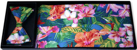 Floral Tropical Tuxedo Cummerbund and Bowtie Set - £60.51 GBP