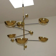 Vintage 6 Shade Light Mid Century Modern Brass Chandelier Ceiling Light ... - £638.68 GBP