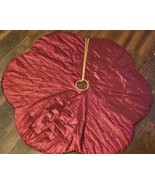 Christmas Tree Skirt Red Gold Metallic Shiny Beaded Scallop Edge 48&quot; Ele... - $36.77