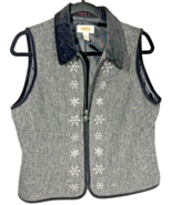 Talbots Wool Blend Nordic Black Gray Vest Collar size Medium White Snowf... - $46.38 CAD