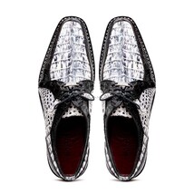 Caribe Genuine Hornback Caiman Crocodile Dress Shoes Newspaper / Black image 7
