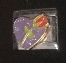 Purple Heart with Flower Wholesale Italian Charm Enamel Link 9MM K55 - £10.67 GBP