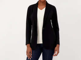 Susan Graver Regular Solid LK Fusion Revere Collar Blazer BLACK, 3X - £41.77 GBP