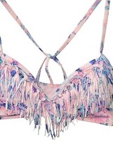 LA Hearts Bikini Top Small Pink Floral Fringe Strappy Boho Swim image 3