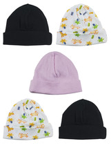 Bambini One Size Girls Girls Baby Cap (Pack of 5) 100% Cotton Black/Prints/Pink - £13.30 GBP